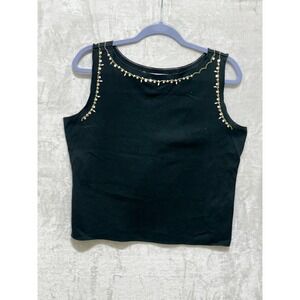 Dressbarn Tank‎ Top Womens XL Black Sleeveless Embellished Beaded Casual